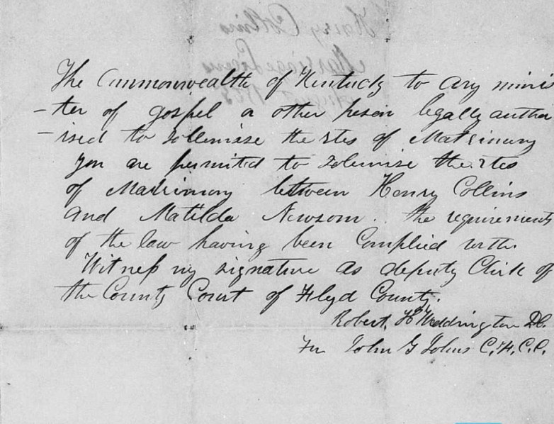 1866 Floyd County marriage bond — alternate view